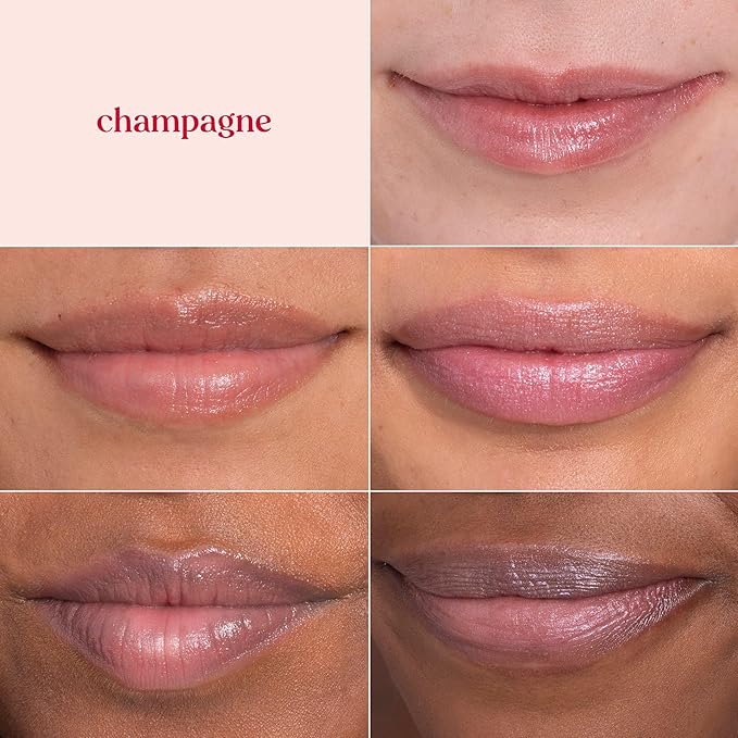 Burt's Bees Shimmer Lip Tint Set, Tinted Lip Balm Stick, Moisturizing for All Day Hydration with Natural Origin Glowy Pigmented Finish & Buildable Color, Champagne (4-Pack)