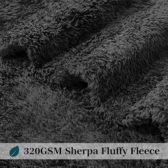 Pavilia Sherpa Bed Blanket Queen Size, Black Plush Soft Cozy Fluffy Lightweight Microfiber Fuzzy All Season Blanket, 90x90