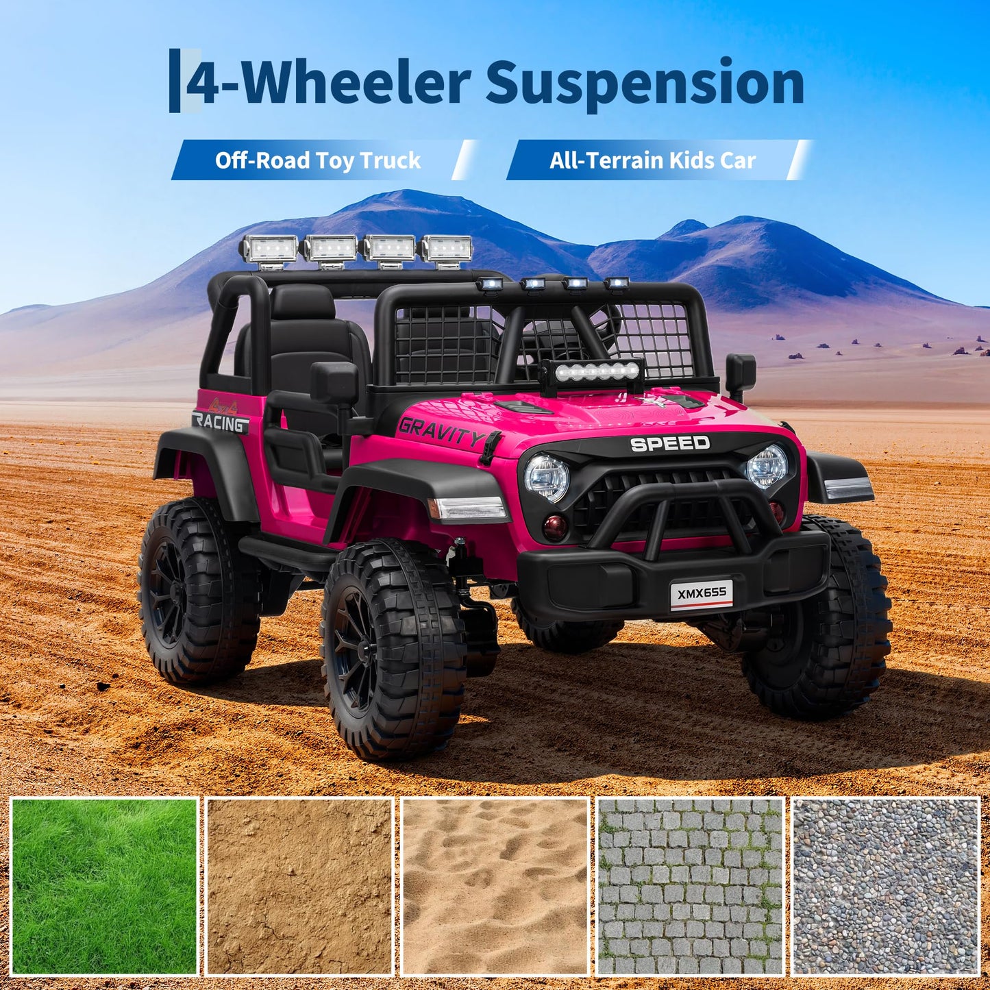 24V 2 Seater Kids Electric Truck with Parent Remote Control, 4WD Ride on Car for Toddlers & Kids 4-8, 100Min Battery, Dual Motor, All Terrain Electric Vehicle Gift for Boys Girls