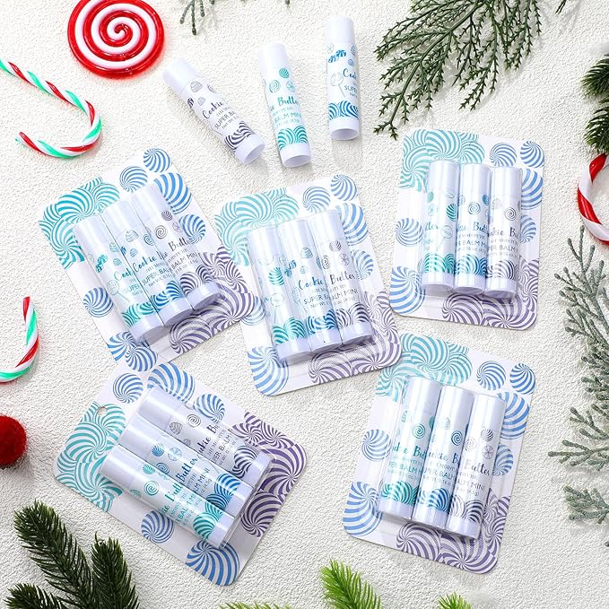 Leelosp 72 Pcs Christmas Lip Balm Candy Shapes Lipstick Set Lip Care Sugar Moisturizing Balms Natural Organic for Christmas Gifts Stocking Stuffers for Coworker Employee Winter Holiday Party Favors