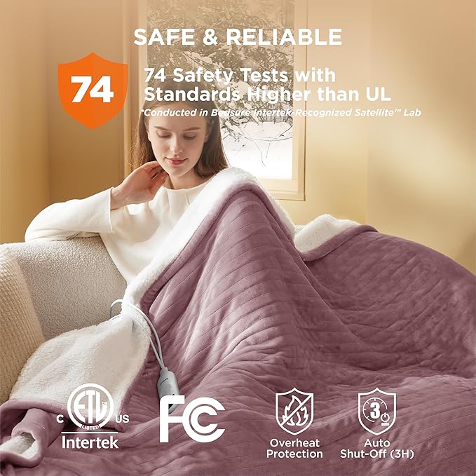 Bedsure Heated Blanket Electric Throw - Soft Flannel Electric Blanket, Heated Throw with 4 Time Settings & 6 Heat Settings, Warm Gift for Grandma (50x60 inches, Woodrose)