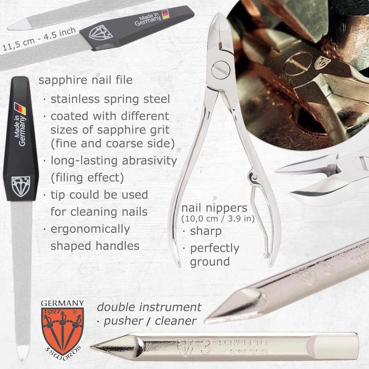 3 Swords Germany - brand quality 7 piece manicure pedicure grooming kit set for professional finger & toe nail care scissors clipper fashion leather case in gift box, Made by 3 Swords Germany (6318)
