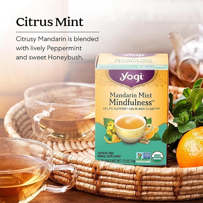 Yogi Tea Mandarin Mint Mindfulness - 16 Tea Bags per Pack (6 Pack) - Organic Mandarin Mint Tea - Calming Herbal Tea - Includes Ashwagandha, Reishi Mushroom, Mandarin, Peppermint & More