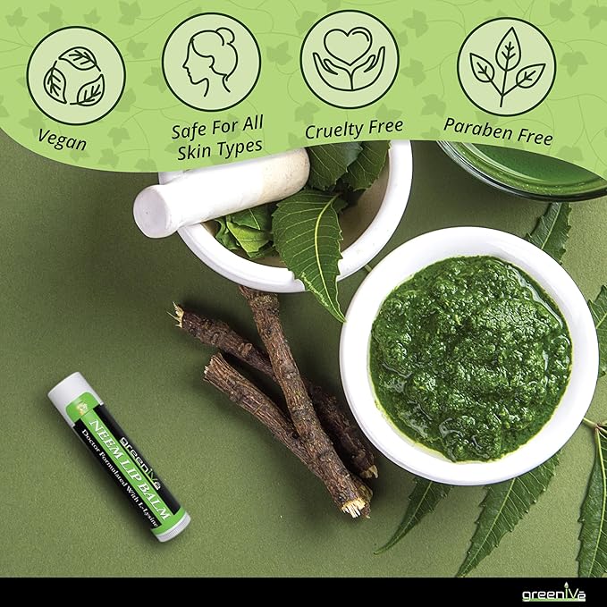 GreenIVe Neem Lip Balm, Vegan Lip Moisturizer with L-Lysine, Soothe and Soften (3)