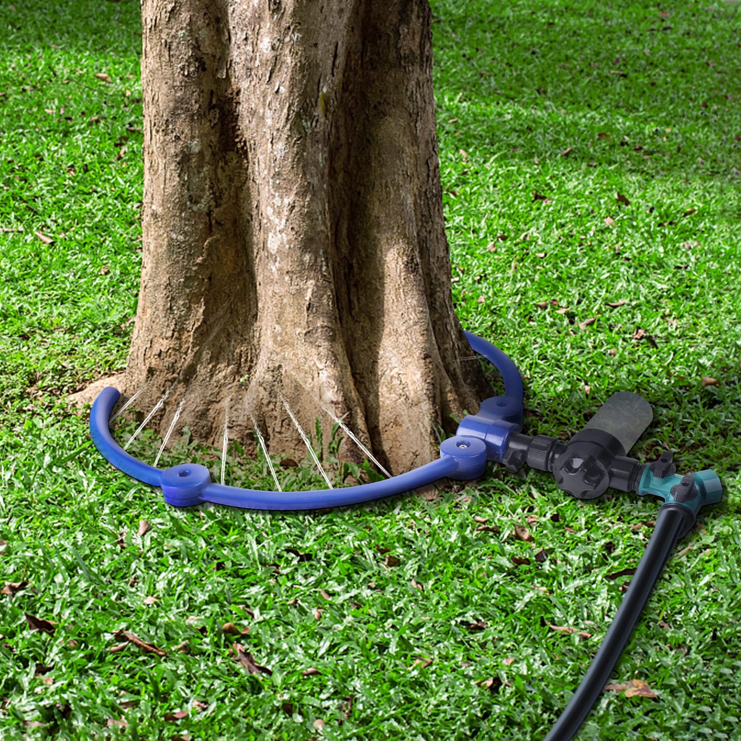 360° Tree Water Sprinkler,Tree Root Watering Tool,Water Ring Sprinkler Irrigation System for Outdoor Plants Raised (Blue)