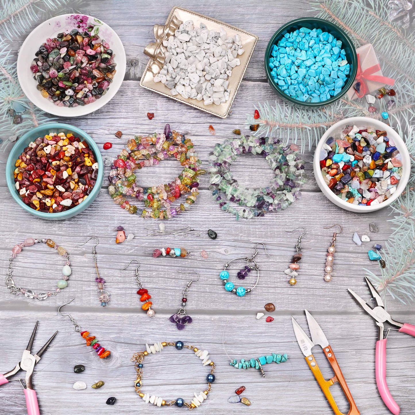 500 pcs Natural Chip Stone Beads, Multicolor 5-8 mm Irregular Gemstones Healing Crystal Loose Rocks Bead Hole Drilled for Jewelry Making Bracelet