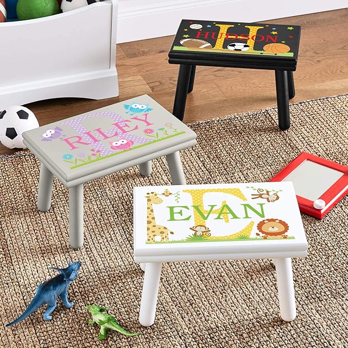 Let’s Make Memories Personalized My Own Name Step Stool - Children’s Step Stool - Sturdy Wood – Non-Toxic Paint, Sealer - Dinosaur Design - Espresso - 14’Wx9.25”Lx8.75”H - Ages 3+