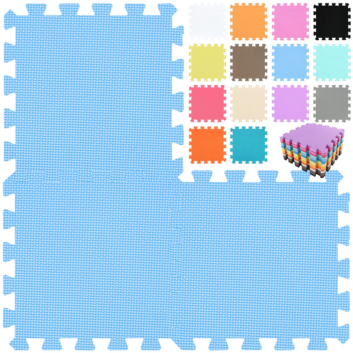 qqpp EVA Rubber 18 Tiles Interlocking Puzzle Foam Floor Mats - Baby Play Mat for Playing | Exercise Mat for Home Workout. Blue. QC-Gb18N