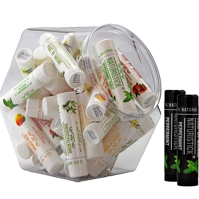 Naturistick Premium Beeswax Lip Balm for Dry, Chapped Lips | 100% Natural Lip Care | Coconut Oil, Shea Butter, Aloe Vera | Moisturizing, Chemical-Free Chapstick | 32 Pack Assorted Scents | Made in USA