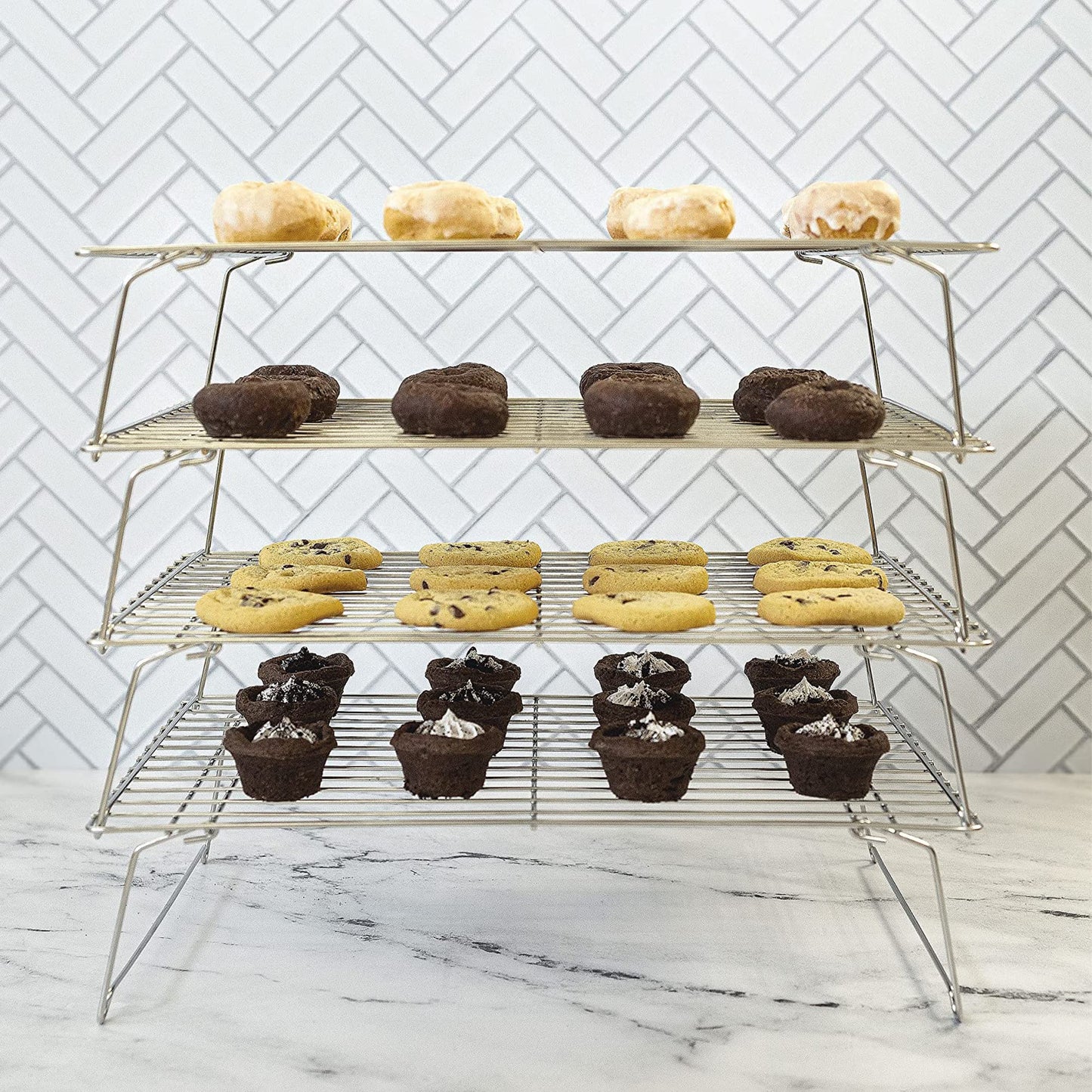 KITCHENATICS 4-Tier Stackable Cooling Racks for Baking, 100% Stainless Steel Wire Rack, Oven Safe Baking Rack, Oven Rack for Pizza, Cake, Bread, Cooling Rack for Cooking and Baking, Cookie Rack 15x10