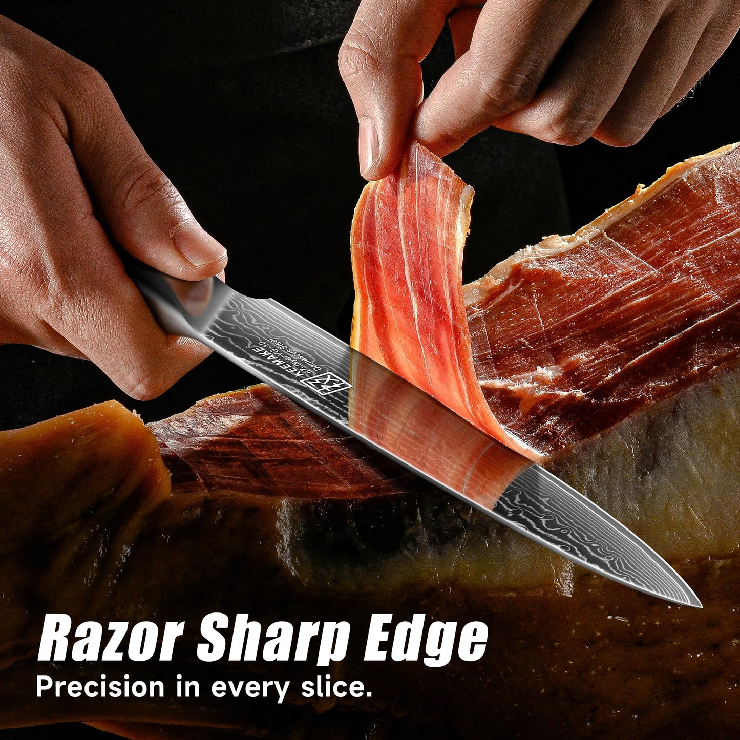 KEEMAKE Carving Knife for Meat, 8 Inch Ultra Sharp Damascus Kitchen Knives with G10 Ergonomic Handle, Brisket Knife for Meat Cutting, Japanese Knives for BBQ Ham Roast Turkey Vegetable