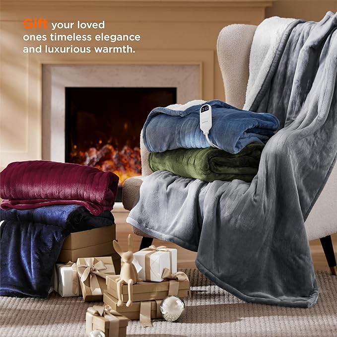 Bedsure Heated Blanket Electric Throw - Soft Flannel Electric Blanket, Heated Throw with 4 Time Settings & 6 Heat Settings, Warm Gift for Grandma (50x60 inches, Woodrose)