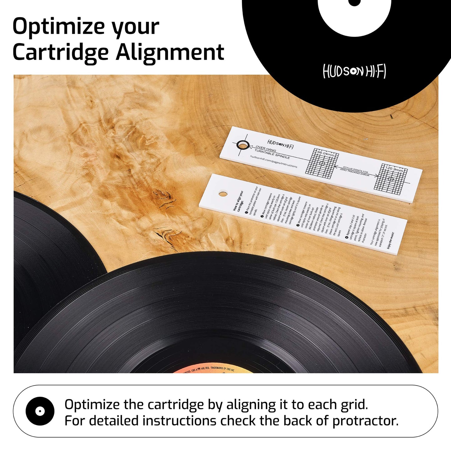 Hudson Hi-Fi Turntable Phonograph LP Phono Cartridge Stylus Alignment Protractor Tool–High Contrast (VTA Sold Separately)