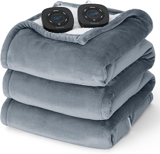 Bedsure Electric Blanket Queen Size - Dual Control Heated Blanket Queen, GentleSoft Fast Heating with 10 Time Settings & 10 Heat Settings, Warm Gift for Grandma (84x90 inches, Grey)