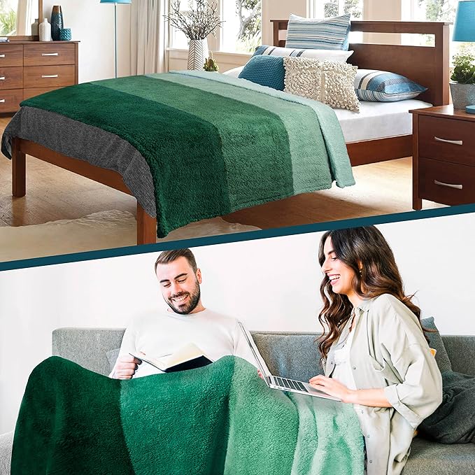 PAVILIA Fluffy Sherpa Throw Blanket Ombre | Gradient Plush, Soft, Fuzzy, Decorative Accent Throw Blanket for Couch Sofa Twin Bed | Cozy Warm Decorative Furry Faux Fur Blanket, 60x80 Inches Green