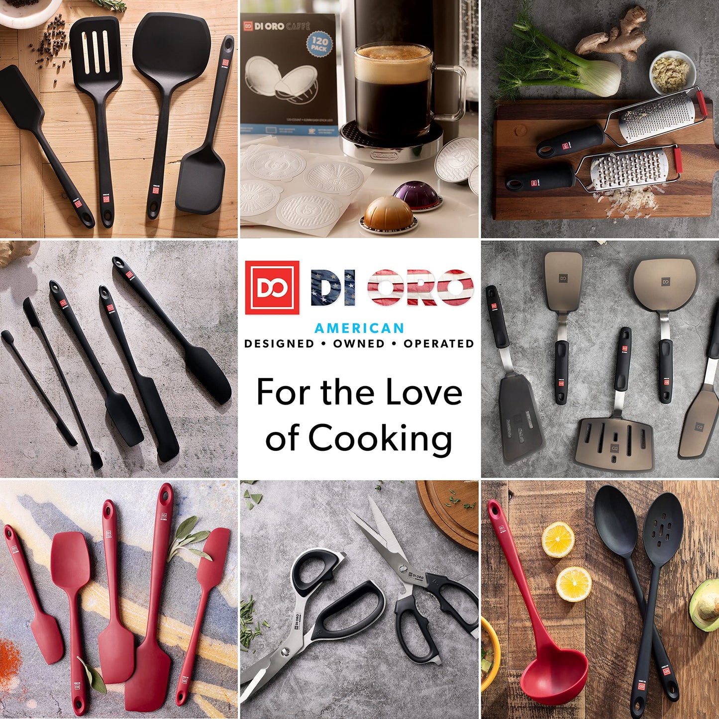 DI ORO Silicone Turner Spatula Set - Forever Warranty - Kitchen Spatulas for Nonstick Cookware - 600°F Heat-Resistant & BPA Free - Flexible & Thin Flippers for Turning Eggs & Pancakes (6 Piece, Black)